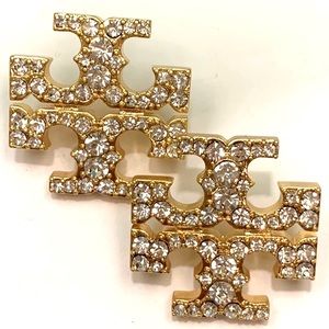 Tory Burch large Exaggerated Roxanne double T Swarovski crystal pave Earrings